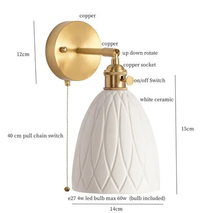 Gold ceramic led wall sconce with white ceramic lampshade ribbed shade gold copper wall mount decorbites ceramic led
