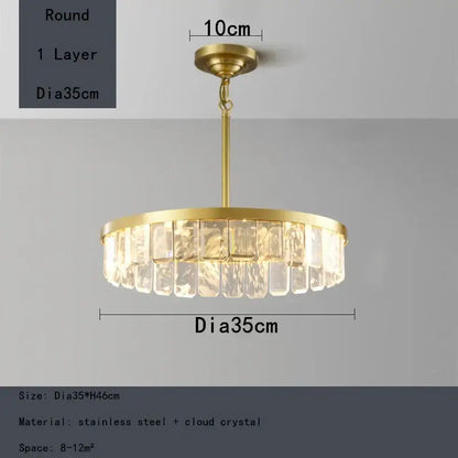 Gold cloud mist crystal chandelier dining room pendant light with brass stainless steel frame and hanging cloud mist crystals
