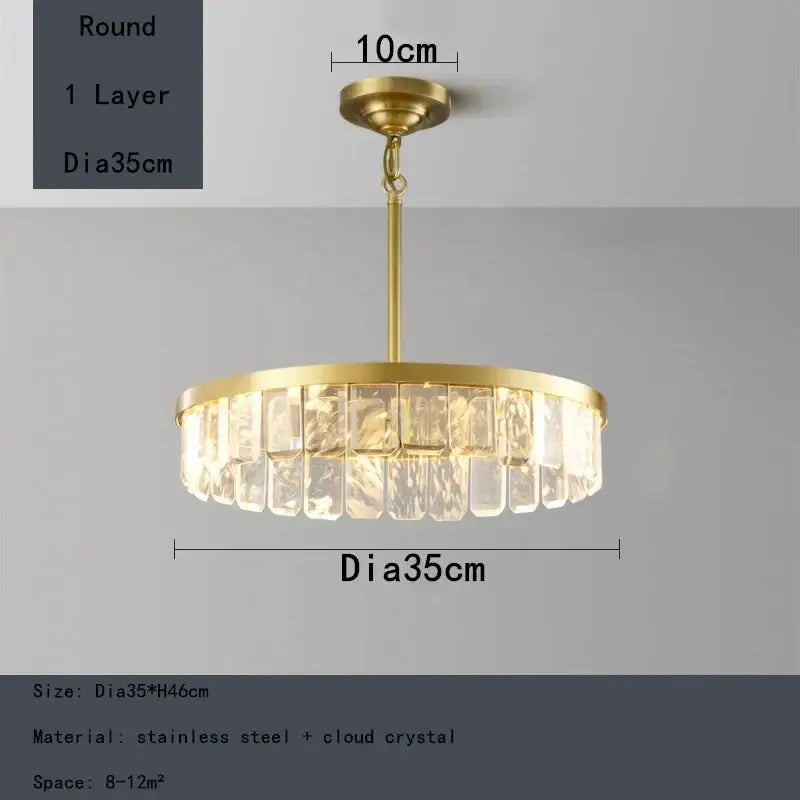 Gold cloud mist crystal chandelier dining room pendant light with brass stainless steel frame and hanging cloud mist crystals