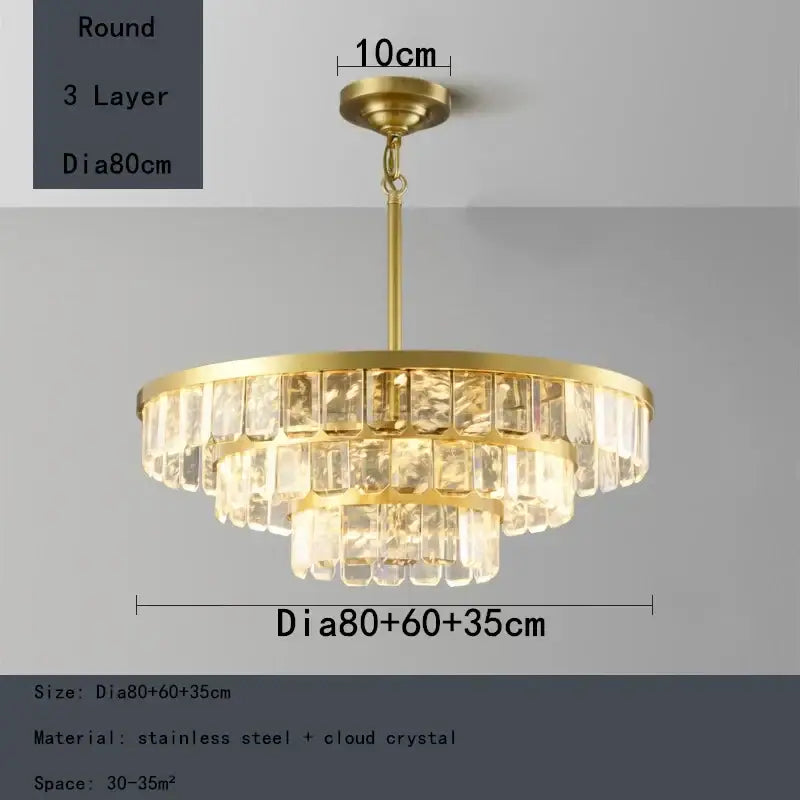 Gold-toned three-tier mist crystal chandelier with clear cloud mist crystal accents for dining room decorbites cloud mist