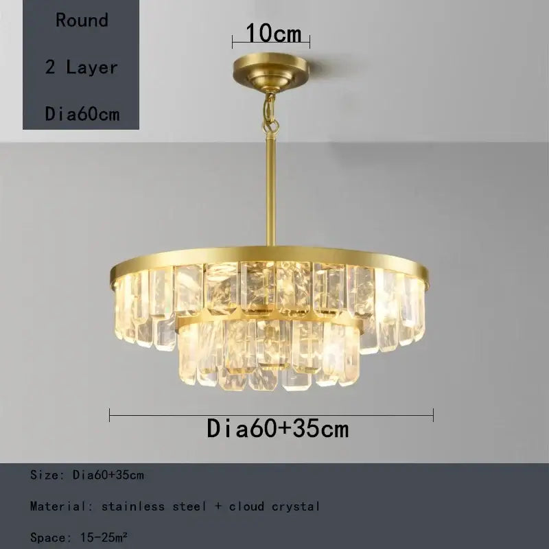 Gold-toned two-layer mist crystal chandelier with clear cloud crystal accents for dining room decorbites cloud mist light