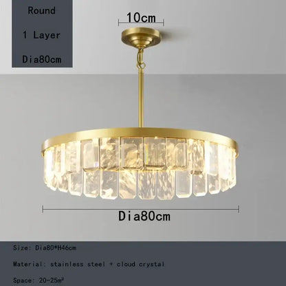 Gold-toned cloud mist crystal chandelier with faceted crystals on stainless steel frame for dining room decorbites pendant light