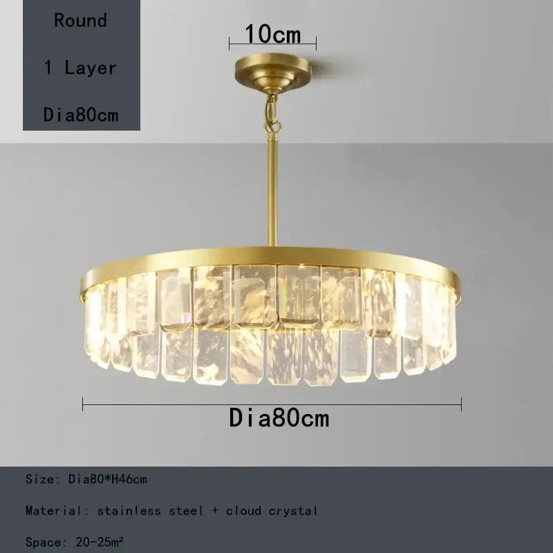 Gold-toned cloud mist crystal chandelier with faceted crystals on stainless steel frame for dining room decorbites pendant light