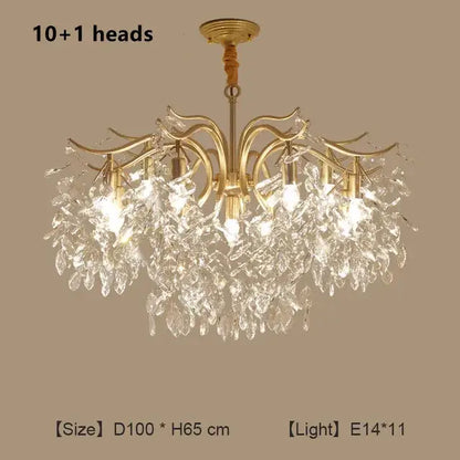 Gold crystal branch chandelier with 10 light heads and cascading crystal leaves for luxury living room decorbites crystal branch