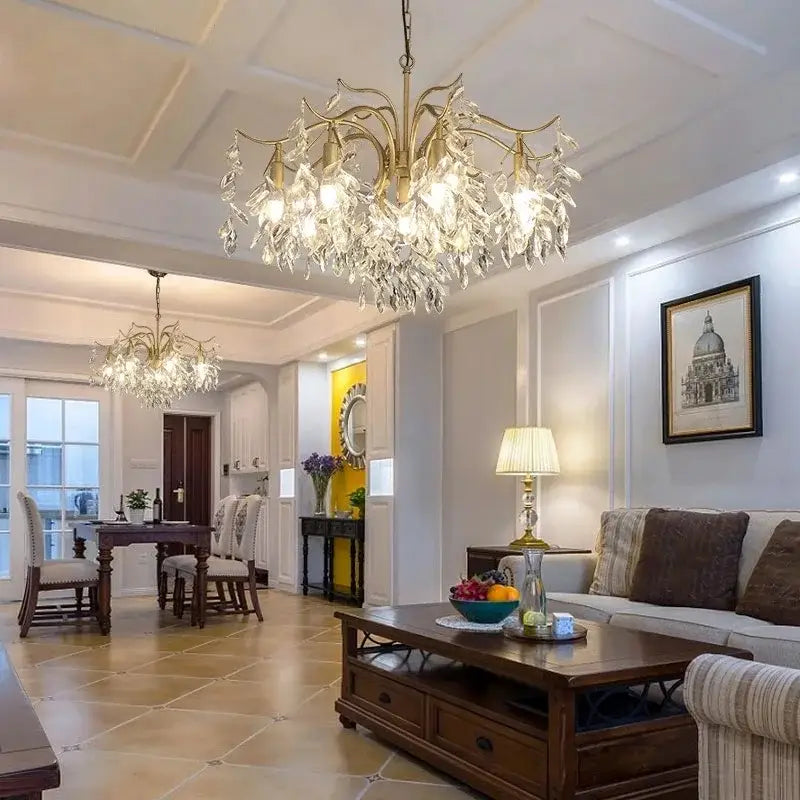 Gold crystal branch chandelier with ornate gold metal frame and crystal droplets for luxury living room decorbites crystal branch