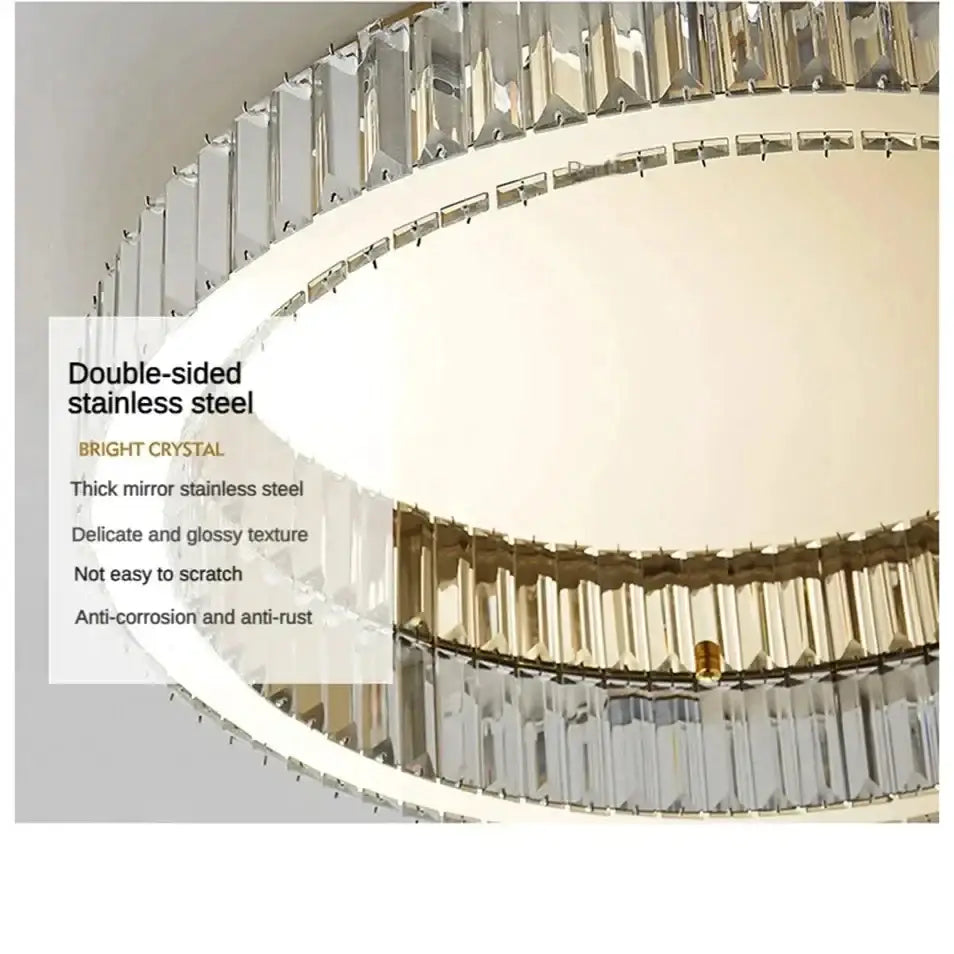 Gold crystal circle ceiling chandelier with double-sided stainless steel frames and bright crystal accents for living room decorbites crystal circle