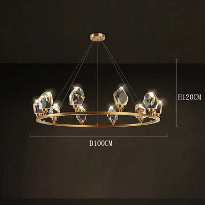 A gold-toned circular dining room chandelier with faceted crystal pendants for decorbites dining decorbites dining room