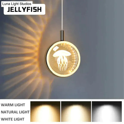 Decorbites™ clara led crystal glass pendant lights with gold frame and illuminated jellyfish design for indoor lighting