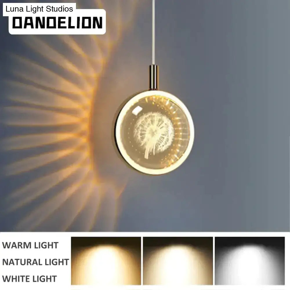DecorBites™ Clara pendant light with led crystal glass ball and intricate dandelion design for indoor lighting