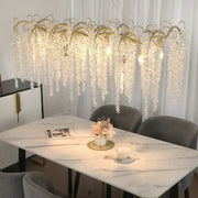 Gold-toned crystal led chandelier with cascading droplets for dining room decorbites crystal led pendant light