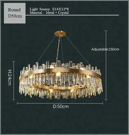 Gold-toned crystal led oval chandelier with cascading clear prisms for elegant dining room decorbites crystal led pendant light