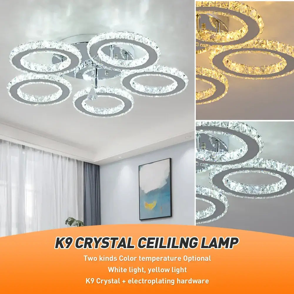 Gold crystal led rings ceiling chandelier with k9 crystal led rings and chrome finish for dining room decorbites crystal led