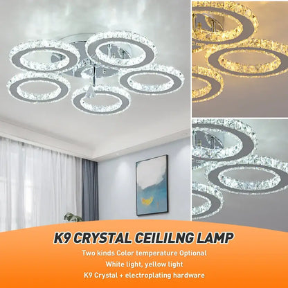 Gold crystal led rings ceiling chandelier with k9 crystal led rings and chrome finish for dining room decorbites crystal led