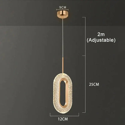 Gold-toned oval led pendant light with textured mesh design and adjustable 2-meter hanging length for dining room chandelier