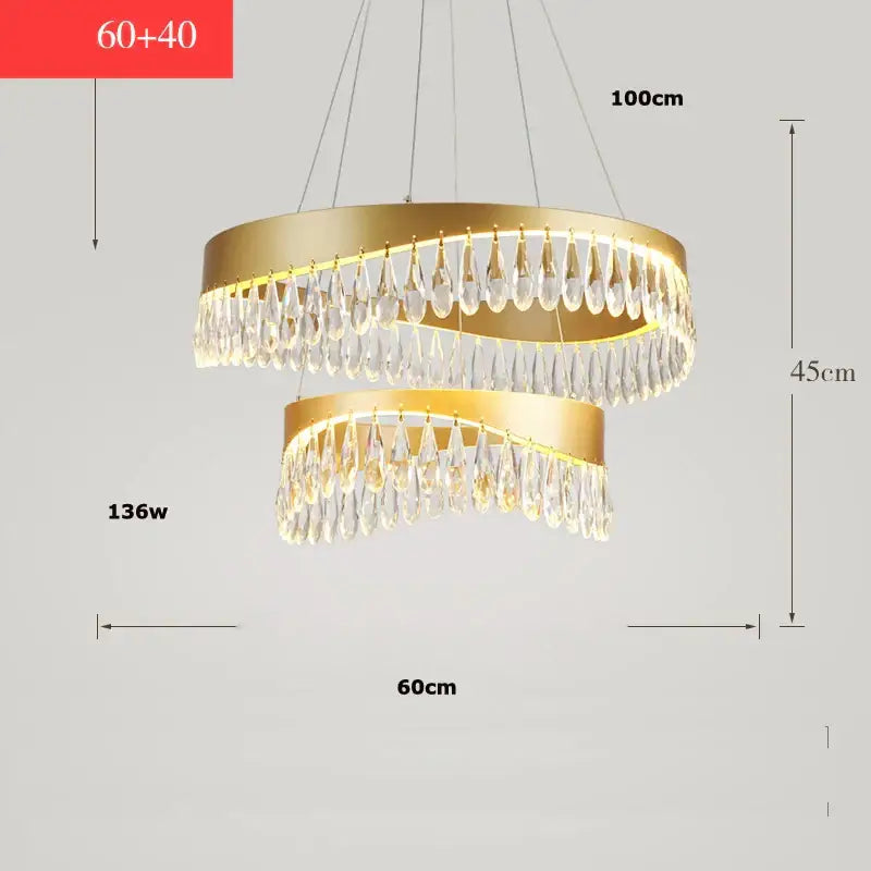 Gold-toned double-tier crystal stainless steel chandelier with cascading teardrops for foyer decorbites crystal stainless design