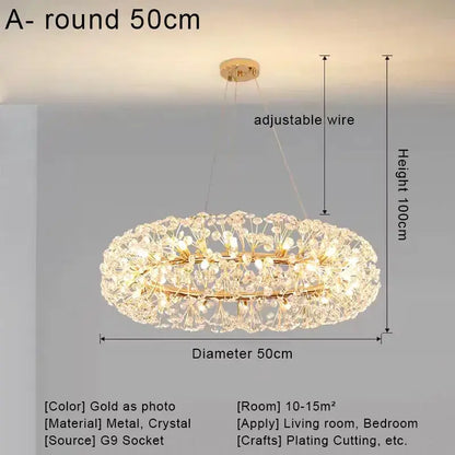 Gold-plated pendant chandelier with crystal dandelion embellishments and adjustable wire for decorbites crystal led ceiling decor