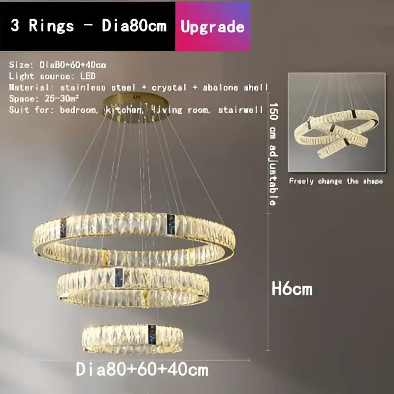 Gold decorbites crystal round ceiling chandelier with sleek stainless steel frame and sparkling crystal accents for dining room