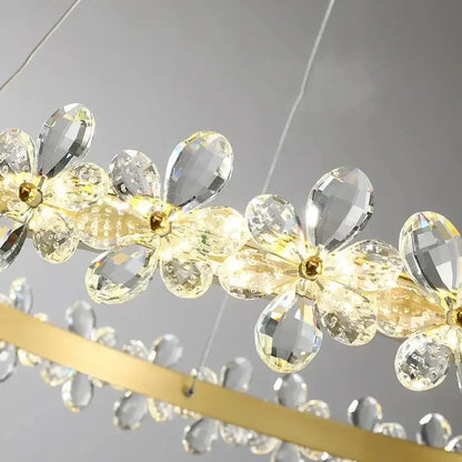 Gold double ring decorbites crystal led chandelier with clear faceted crystal flowers and warm led lights for living room light