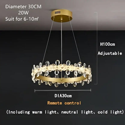 Gold-toned decorbites crystal led double ring chandelier with crystal accents and adjustable height for living room lighting