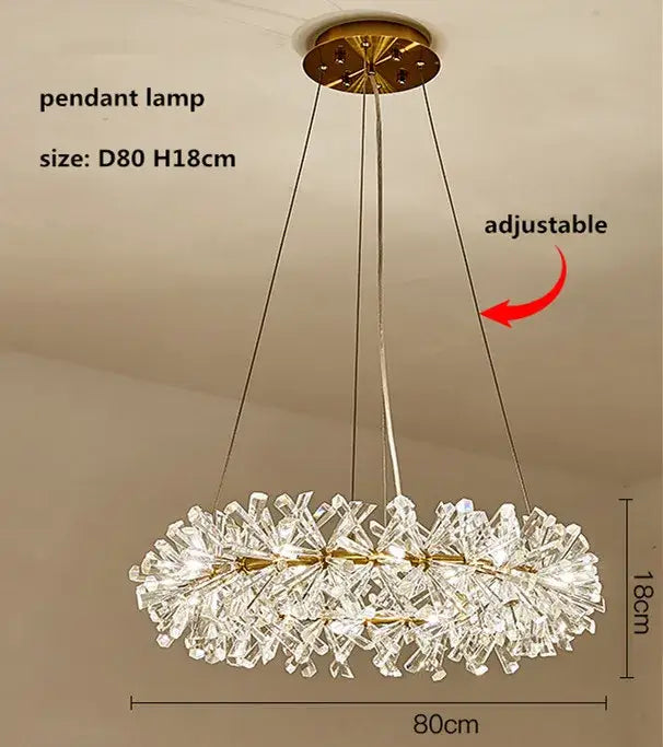 A gold double tiered crystal flower chandelier with clear glass pieces by decorbites crystal for dining room decor