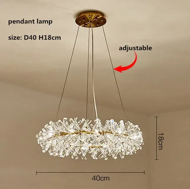 Gold double tiered decorbites crystal flower chandelier with gold metal frame and clear faceted crystals for dining room light