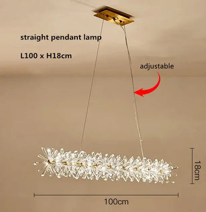 Gold double tiered decorbites crystal flower chandelier with 100cm length and gold-toned adjustable hanging chain