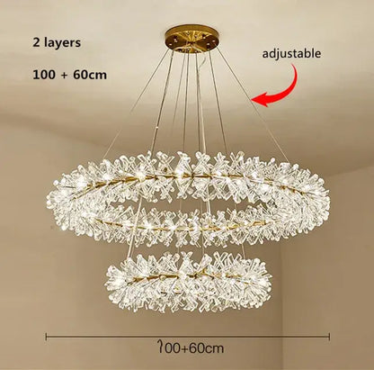 Gold double tiered crystal flower chandelier with cascading crystal flower clusters for dining room decorbites crystal flower