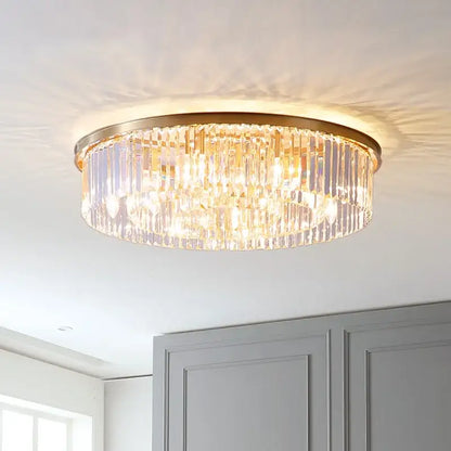 Gold dual purpose crystal ceiling lamp with gold metal frame and clear crystal prisms for bedroom decorbites dual purpose