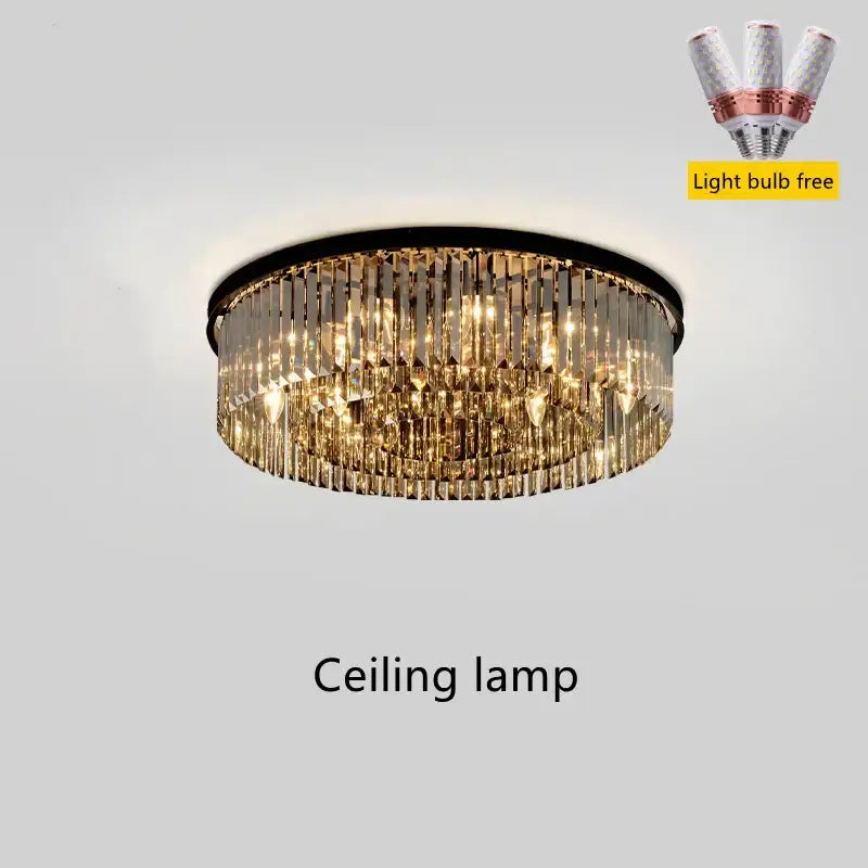 Gold dual purpose crystal ceiling lamp with black frame and cascading prisms for warm bedroom decorbites lighting