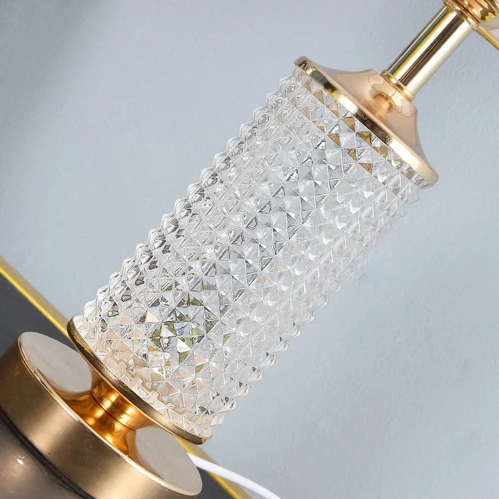 Gold faceted clear crystal glass table lamp with diamond pattern and polished gold metal frame for bedroom decorbites clear crystal