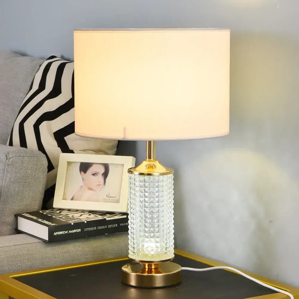Gold faceted clear crystal glass table lamp with gold-toned metal accents for bedroom decorbites clear crystal design