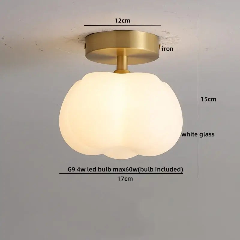 Gold flower frosted glass ceiling lamp with brass iron base and white cotton shape led shade for modern decorbites ceiling lamp