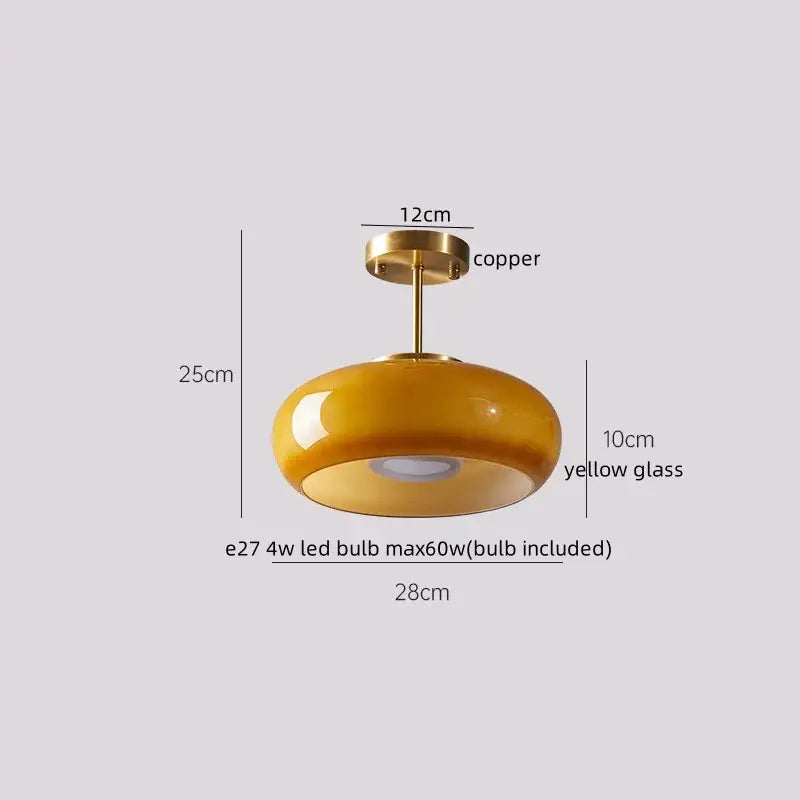 A sleek gold flower frosted glass ceiling lamp with a glossy yellow shade and polished copper finish for decorbites cotton shape led lighting