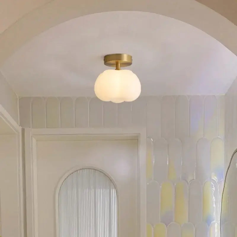 Gold flower frosted glass ceiling lamp with soft off-white frosted globe and polished brass fixture for decorbites cotton shape led