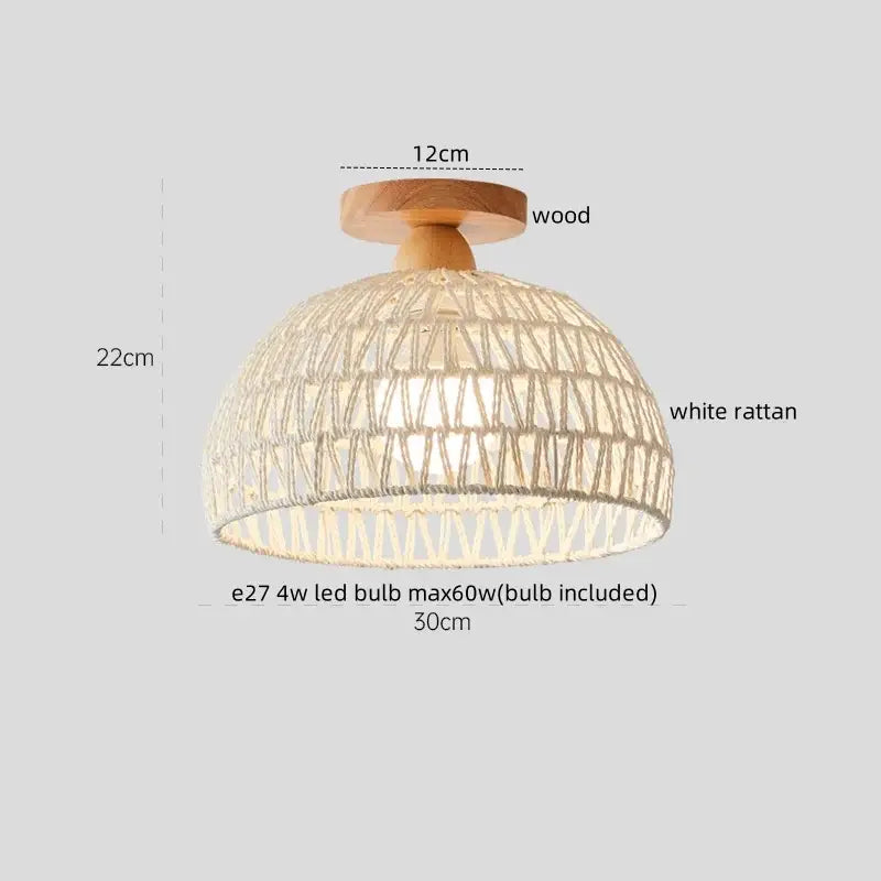 White rattan pendant ceiling lamp with wooden mount, perfect decorbites cotton shape led hallway light fixture