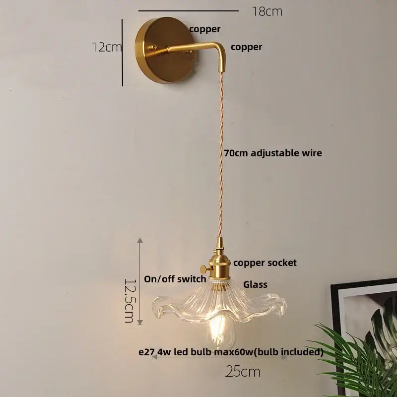 A vintage-style copper wall sconce with a fluted clear glass led shade and adjustable wire for wall lights decorbites clear glass