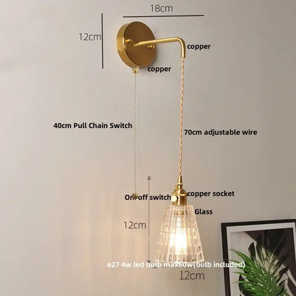A brass-finished copper wall light with clear glass led textured shade and adjustable wire for decorbites clear glass decor