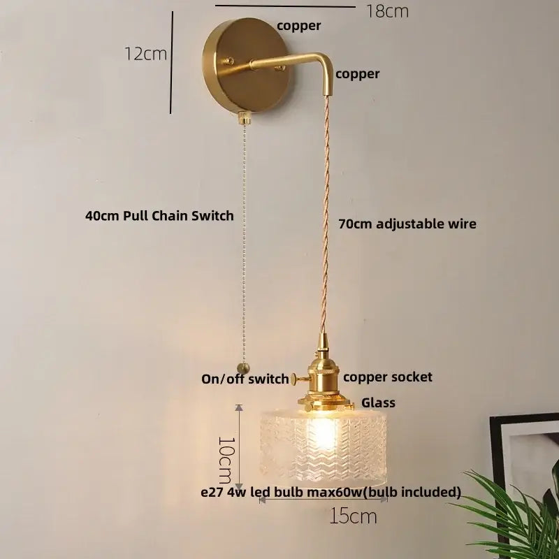 Vintage-style copper wall lights with clear glass led shade and adjustable wire for decorbites clear glass bedroom sconce