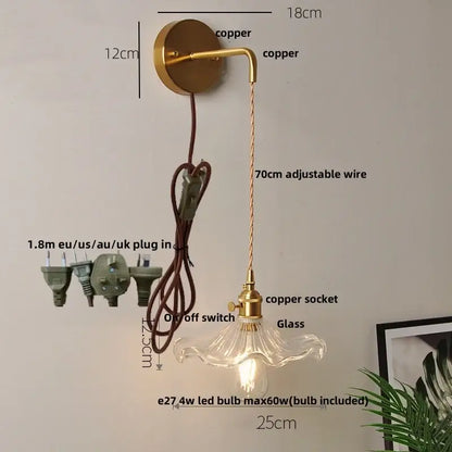 Copper-finished wall lights with clear glass led fluted shade and adjustable wire for bedroom decorbites clear glass sconce
