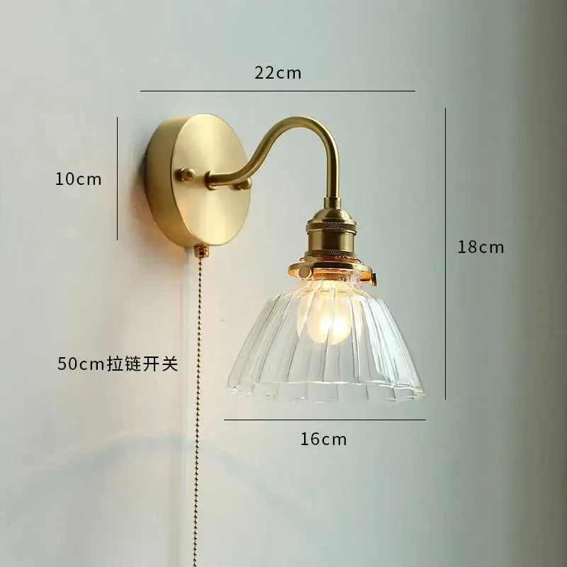 Antique brass gold fluted glass wall sconce with clear fluted glass shade 18cm height decorbites copper wall lamp