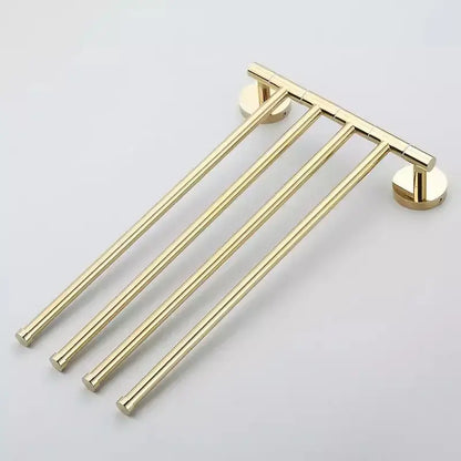 Gold four tier copper swivel towel rack with gold finish and circular wall-mounted brackets for bathroom decorbites copper swivel use
