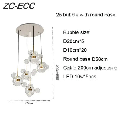 Zc-ecc gold glass bubble led chandelier with 25 clear glass bubble lights and gold-toned metal accents for dining room decorbites glass bubble