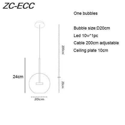 Gold decorbites glass bubble led chandelier with 20cm spherical glass globe and adjustable cable for dining room lighting