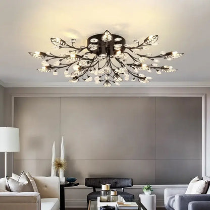 Black metal crystal ceiling chandelier with branch and leaf accents decorbites crystal ceiling for living room lighting