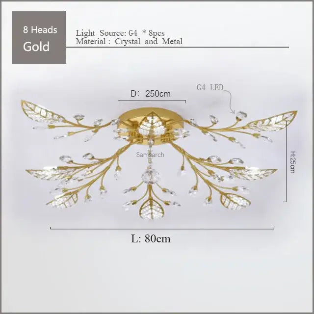 Gold leaf crystal ceiling chandelier led with crystal accents for living room decorbites crystal ceiling lighting
