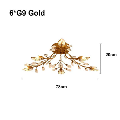 Gold leaf decorbites crystal ceiling chandelier with crystal accents for elegant living room lighting