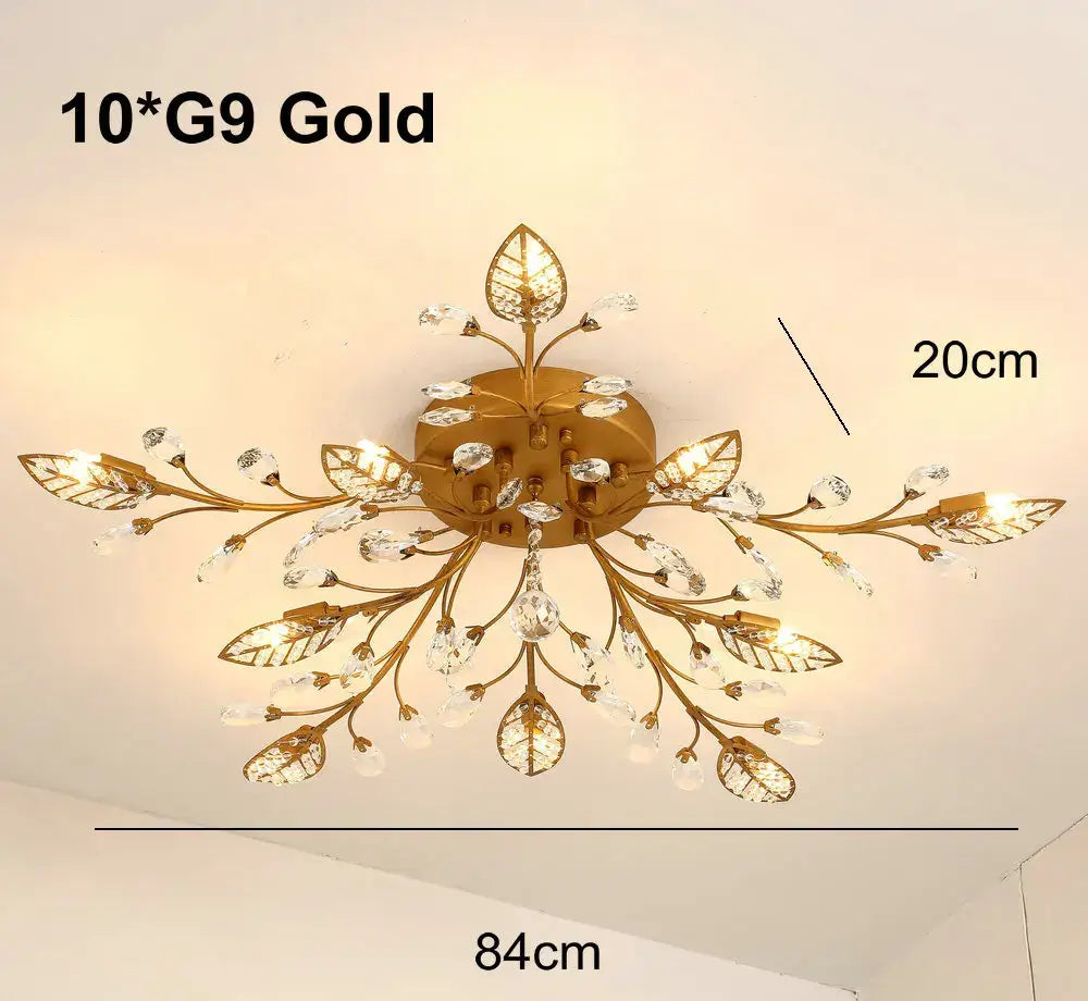 Gold leaf decorbites crystal ceiling chandelier with crystal accents for elegant living room lighting