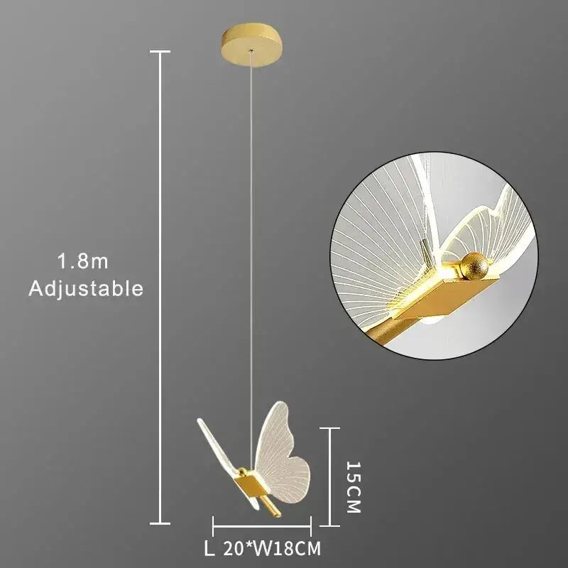 Gold metal butterfly pendant light with translucent white wings metal pendant light for bedroom decorative lighting