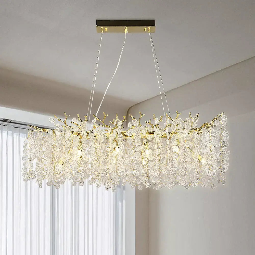 Gold money tree branch crystal chandelier with gold-toned delicate arms and cascading clear crystals for living room decorbites gold money