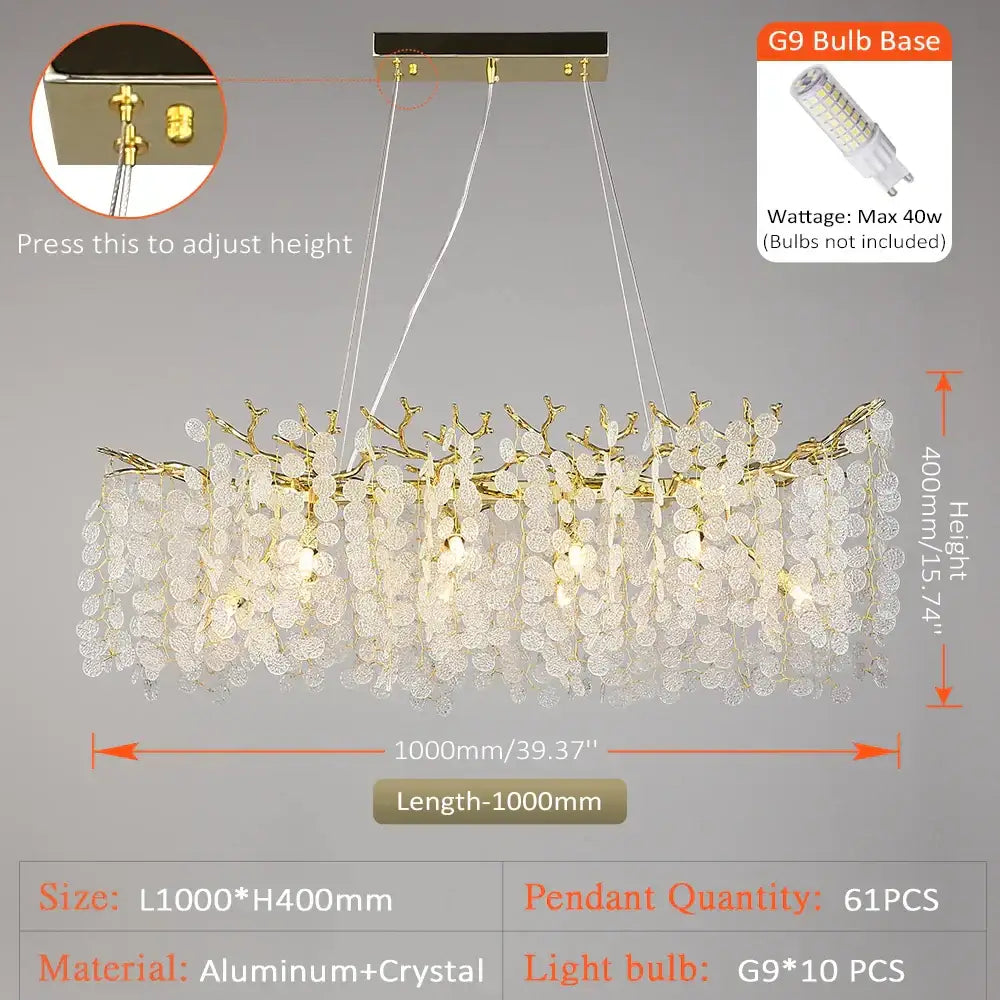 Gold money tree branch crystal chandelier with gold-toned aluminum frame and clear crystal droplets for living room decorbites gold money